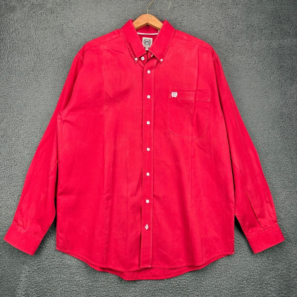 Cinch Mens Button Down Shirt‎ Medium Red Long Sleeve Cotton Western MTW1101001